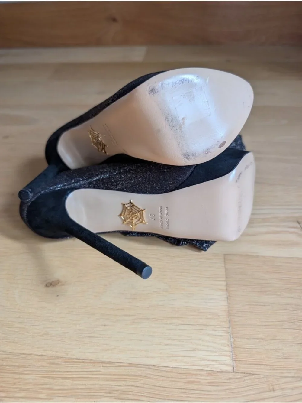 Charlotte Olympia More Is More Metallic Stocking Thigh High Boots, Size 6.5 | 37